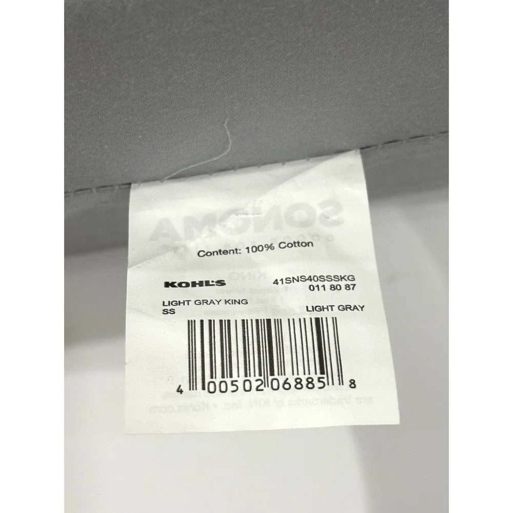 Sonoma Goods For Life HygroCotton King Sheet Set Light Gray 100% Cotton 4pc